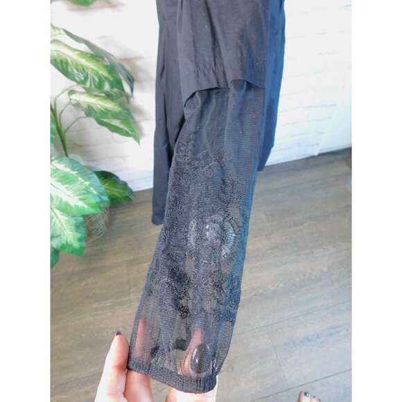 Midnight Velvet Black Button-Down Long Tunic Shirt With Lace Sleeves & Back Size - Picture 7 of 11